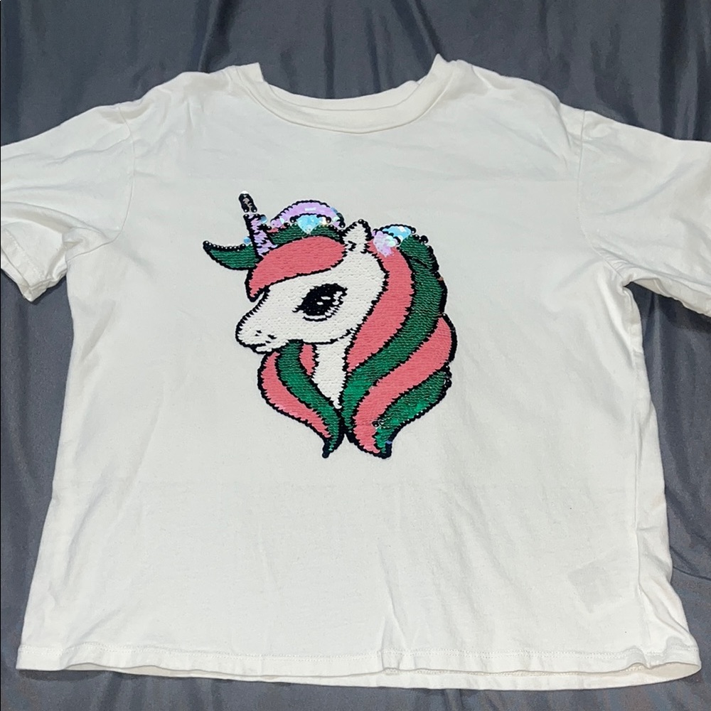 H&M White and Pink Unicorn Graphic Tee Short Sleeve